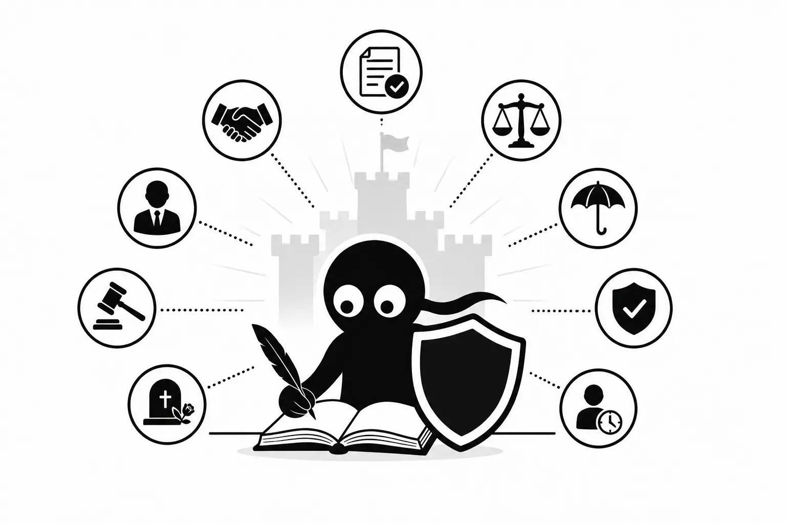 Kiro protège son manuscrit avec des outils juridiques et des boucliers symbolisant la sécurité avant publication