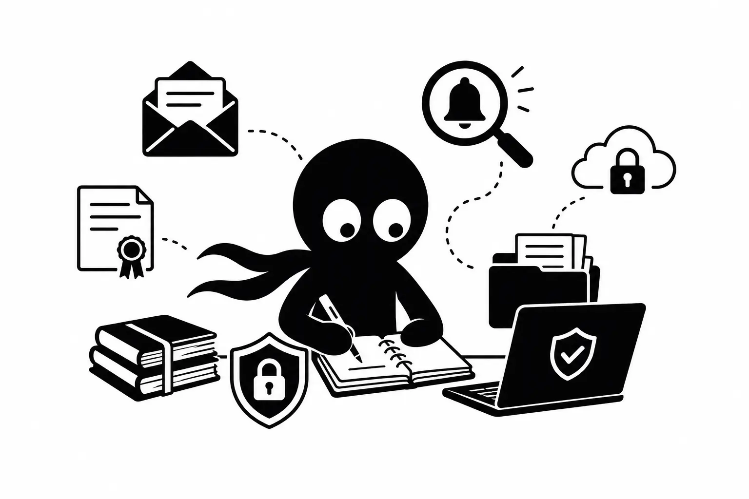 Kiro organise et surveille la protection de son manuscrit grâce à des archives et des outils numériques sécurisés