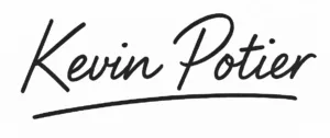 Signature manuscrite de Kevin Potier en noir sur fond blanc.