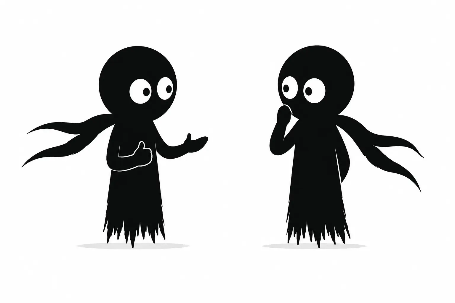 Deux personnages minimalistes de style Kiro discutent face à face, l’un parlant avec des gestes tandis que l’autre réfléchit, illustrant l’art du dialogue et du sous-texte en écriture.