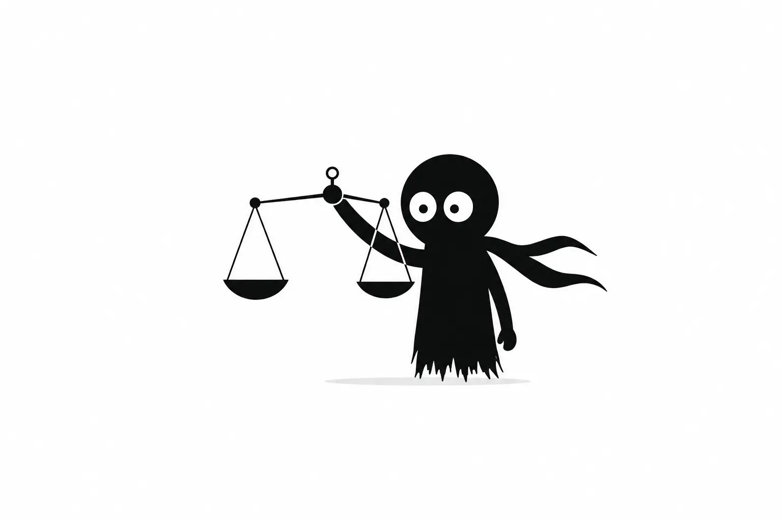 Kiro tenant une balance en équilibre sur fond blanc minimaliste, représentant le contrat entre l’auteur et le lecteur.