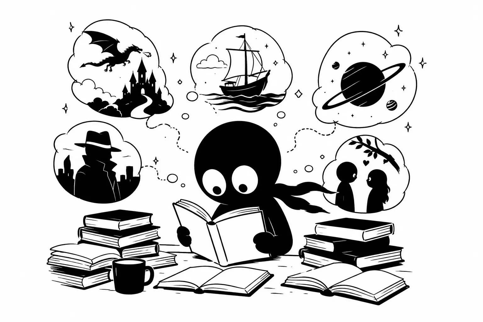 Kiro lit des livres et laisse son imagination voyager entre aventures, mystères et mondes fantastiques.