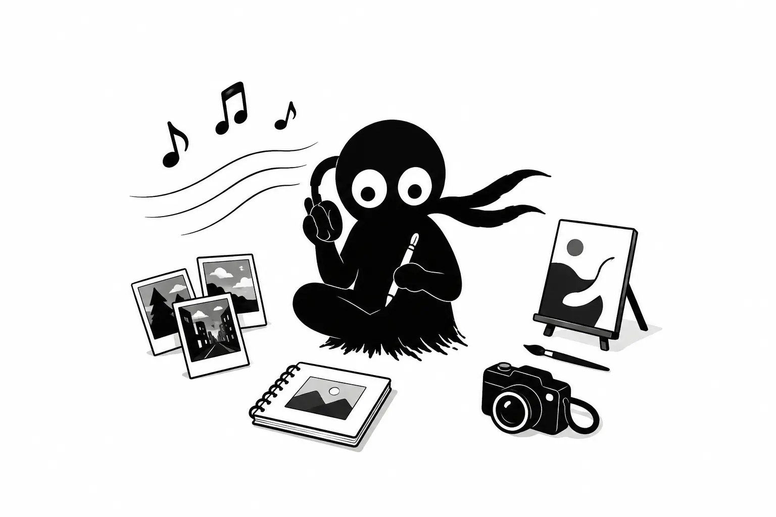 Kiro crée un univers sensoriel entre musique, photographie et art visuel dans une scène minimaliste en noir et blanc