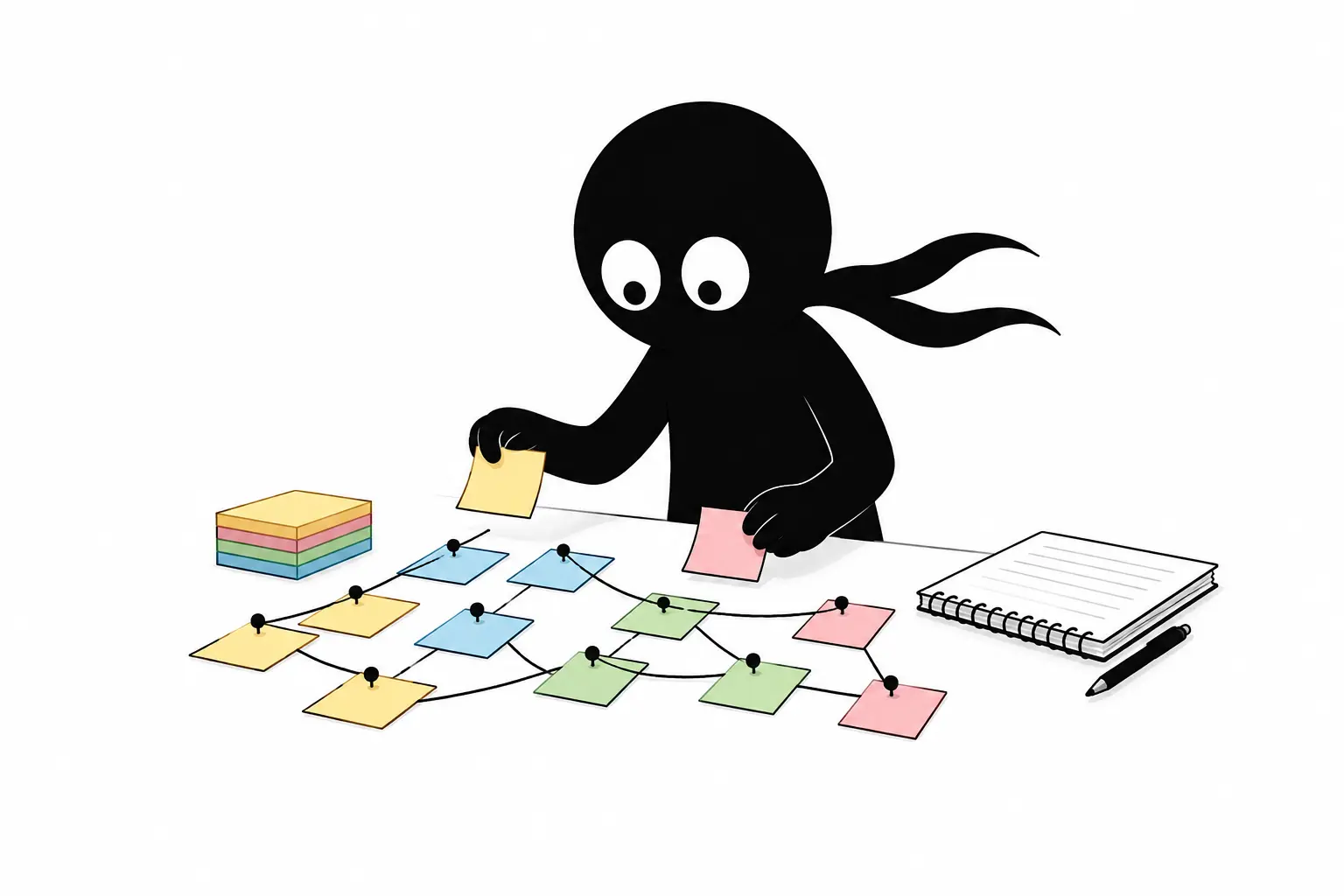 Kiro organise les sous intrigues d’un roman avec des Post it et des connexions narratives