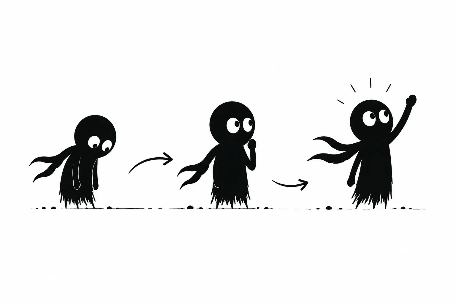 Kiro traverse une transformation intérieure progressive dans une illustration minimaliste représentant l’évolution personnelle et le dépassement de soi