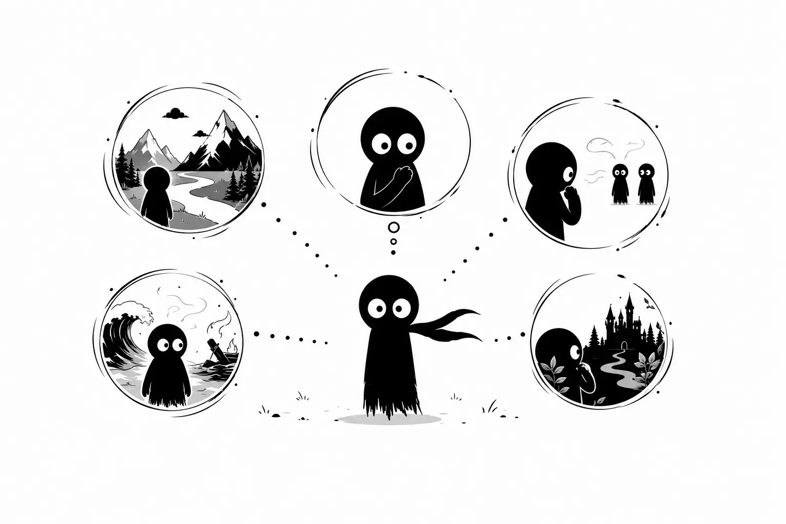 Kiro explore plusieurs pensées et univers intérieurs reliés à son imagination et à sa perception du monde