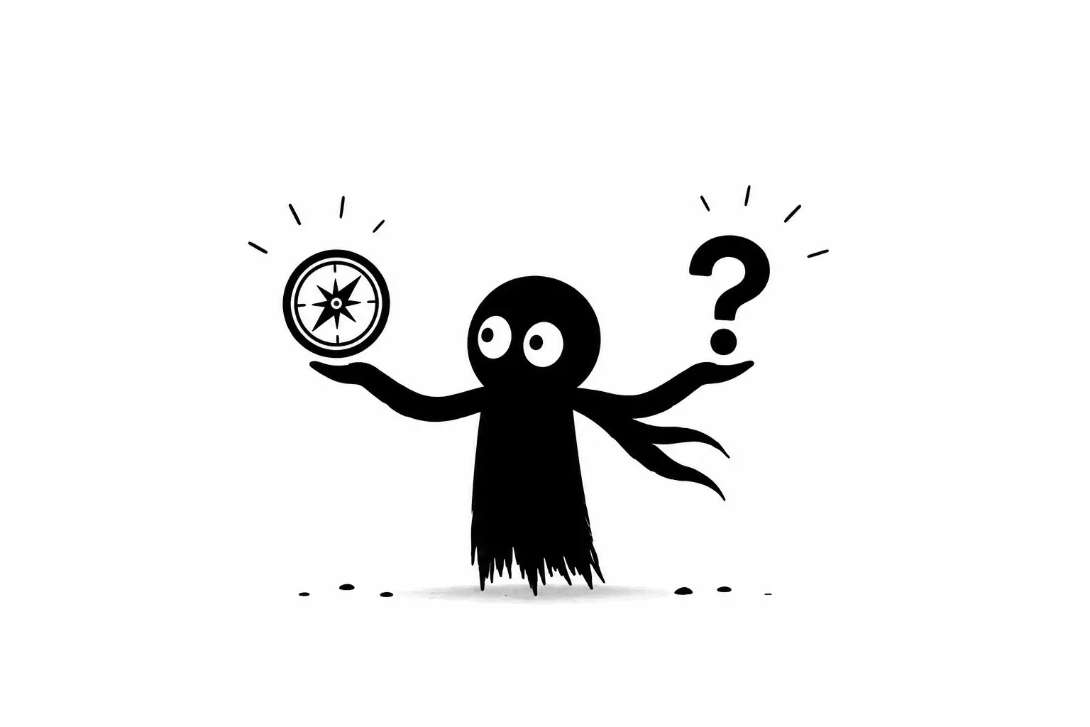 Illustration minimaliste en noir et blanc de Kiro tenant une plume et une épée au-dessus d’un livre ouvert, face à une cible, symbolisant la stratégie du titre entre créativité, impact marketing et objectif narratif.