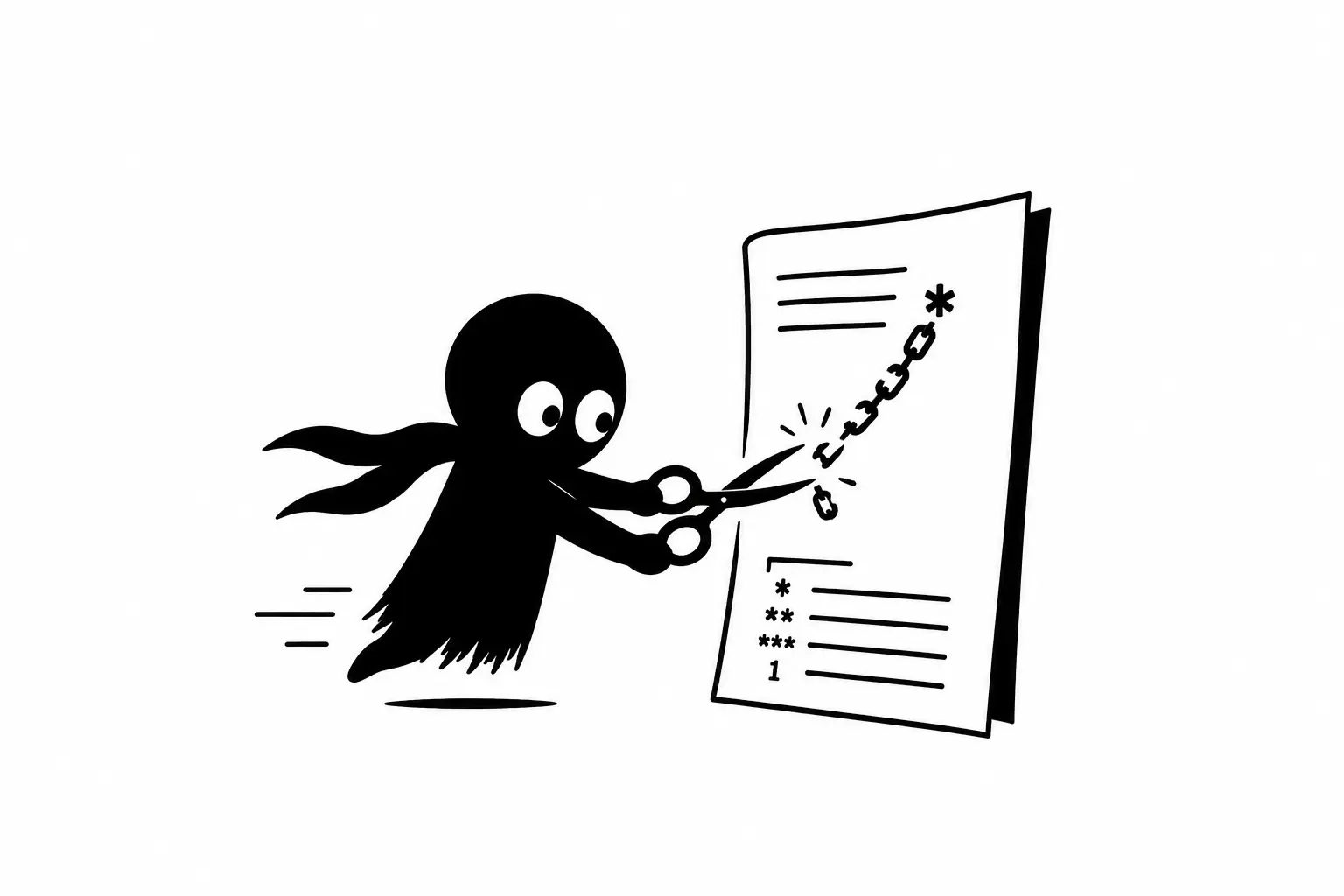 Kiro coupe les notes inutiles d’une page avec des ciseaux pour symboliser une écriture concise et percutante.