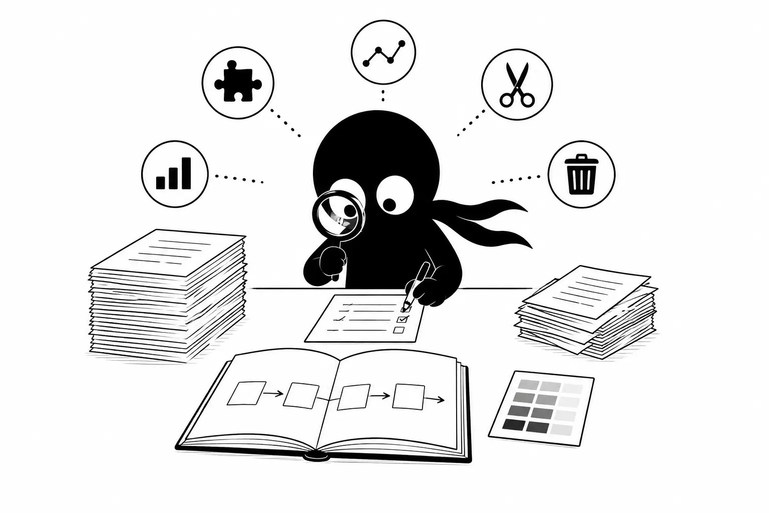 Kiro analyse la structure de son récit avec une loupe et réorganise les chapitres pour améliorer le rythme narratif