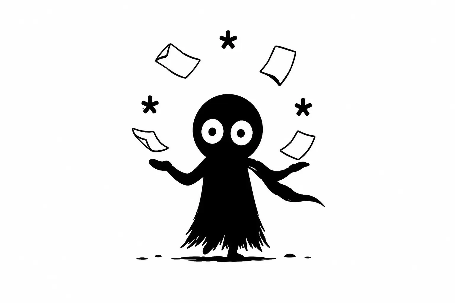 Kiro jongle avec des feuilles et des symboles flottants pour représenter le désordre narratif et l’excès de transitions dans l’écriture