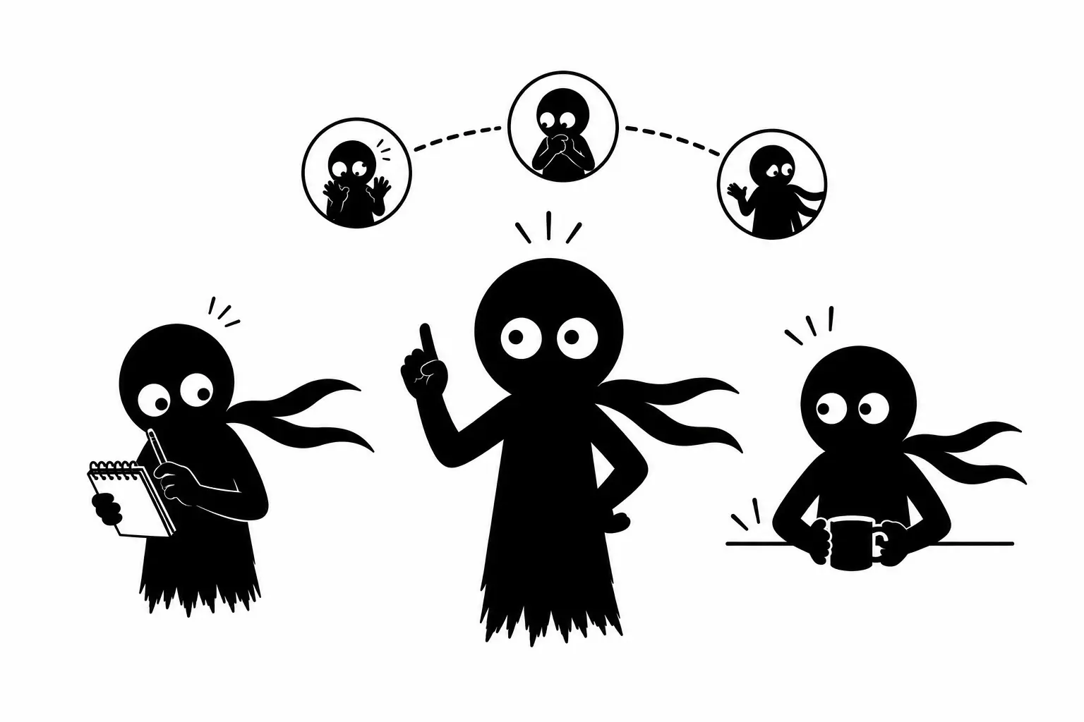 Kiro illustre les action beats avec plusieurs gestes et expressions pour donner vie aux dialogues dans un style minimaliste