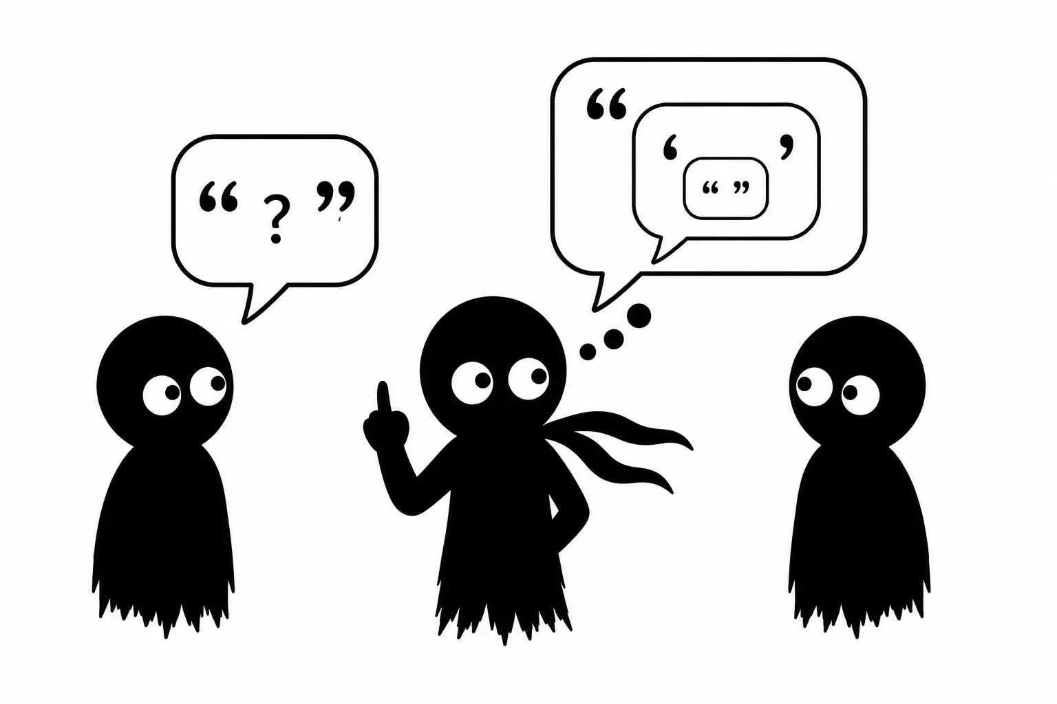 Kiro illustre des citations imbriquées avec plusieurs niveaux de guillemets dans une scène de dialogue minimaliste