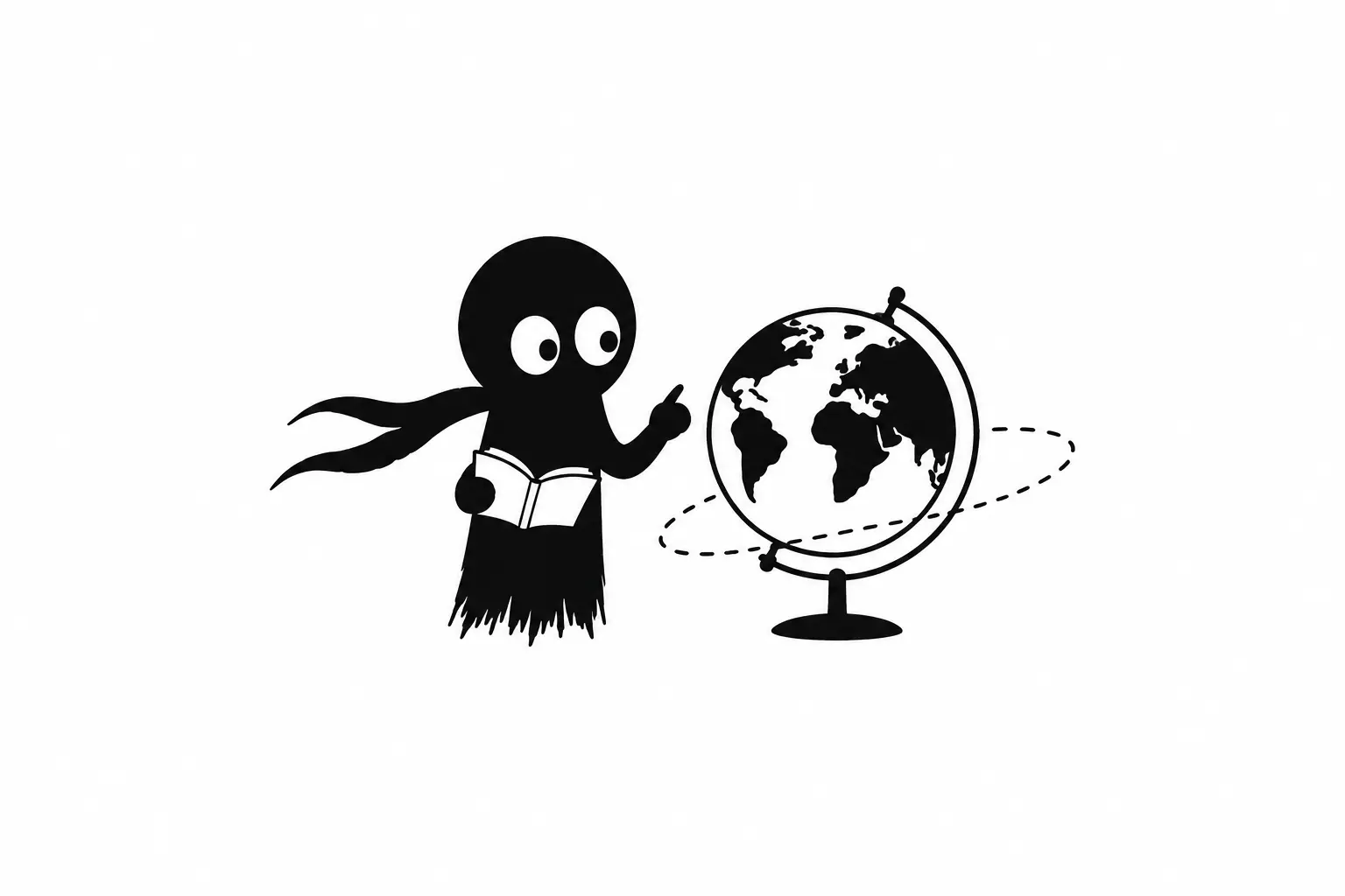 Kiro découvre les langues étrangères et les mots venus d’ailleurs en observant un globe et un livre sur fond blanc