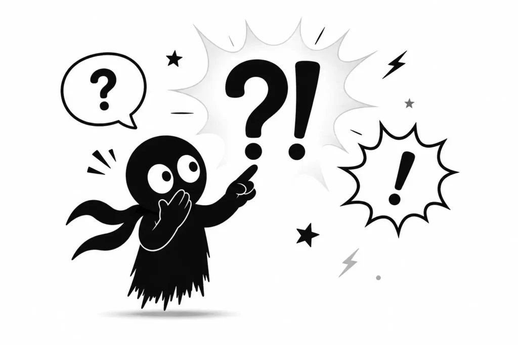 Kiro surpris devant un symbole interrobang représentant le choc et l’incrédulité