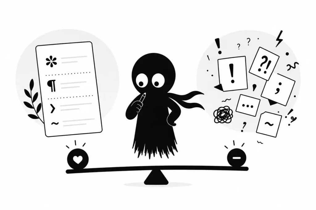 Kiro équilibre des signes de ponctuation entre clarté et surcharge visuelle