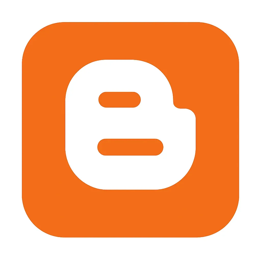 Logo officiel de Blogspot avec un “b” blanc stylisé sur fond orange arrondi.