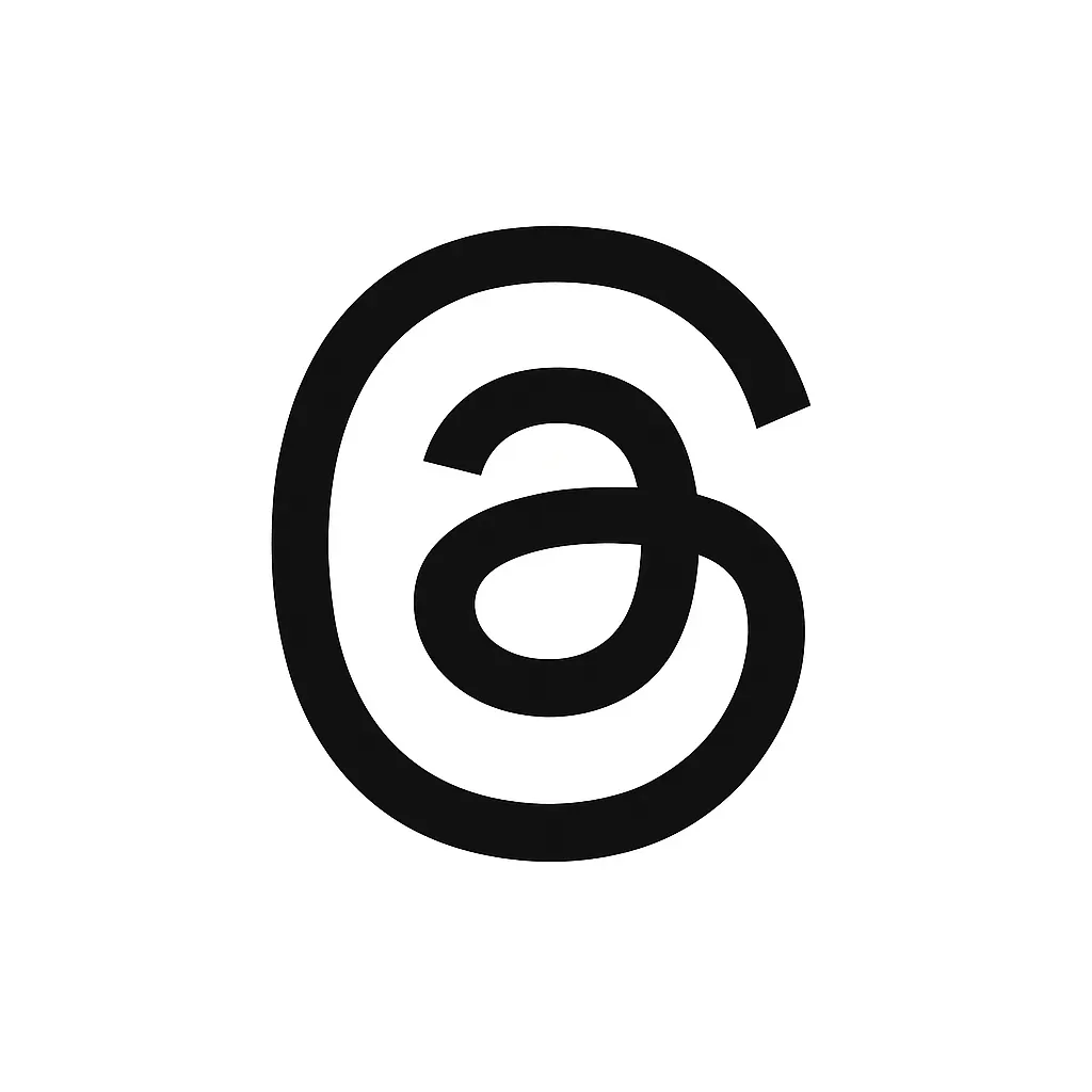 Logo officiel de Threads avec un symbole noir en forme de “@” stylisé sur fond blanc.