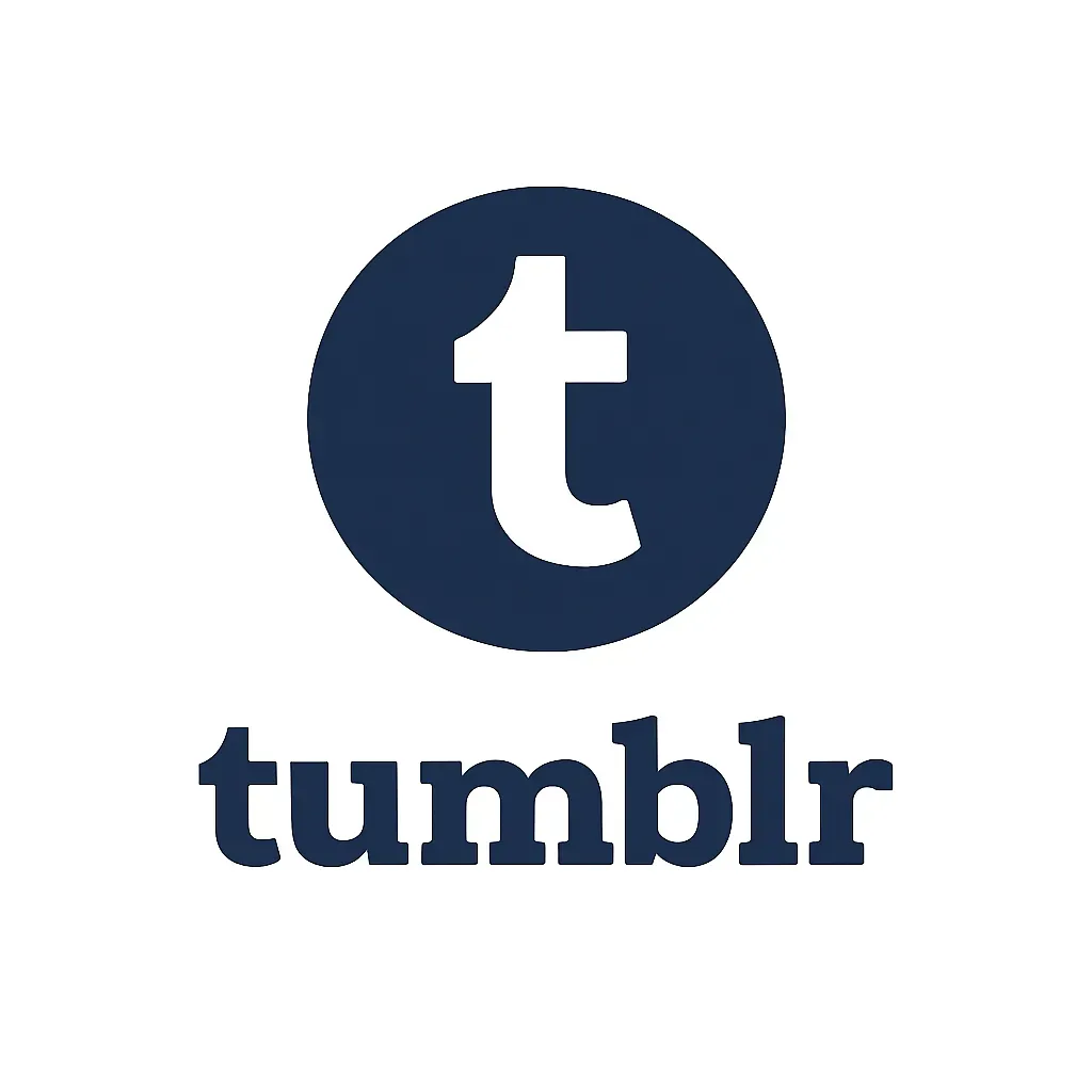 Logo officiel de Tumblr avec un “t” blanc dans un cercle bleu marine, suivi du mot “tumblr” en lettres minuscules bleu marine, sur fond blanc.
