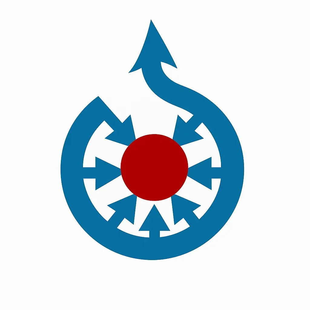 Logo officiel de Wikimedia Commons avec cercle bleu, flèche vers le haut et point rouge central.