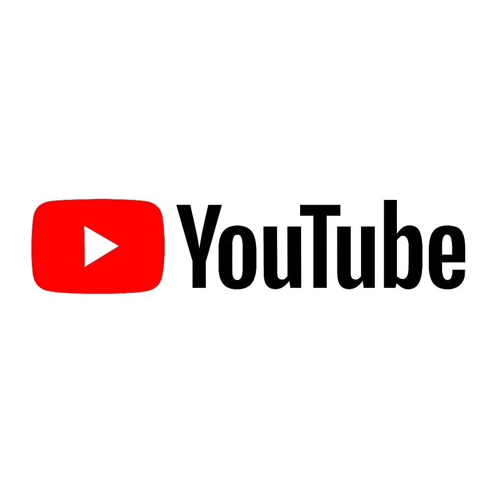 Logo officiel de YouTube avec un bouton de lecture rouge et le texte “YouTube” en noir, sur fond blanc.