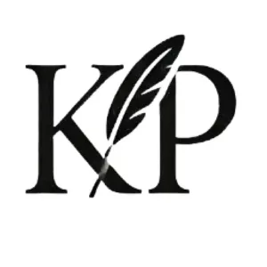 Logo stylisé avec les lettres K et P séparées par une plume, représentant l'identité visuelle de Kevin Potier, auteur.