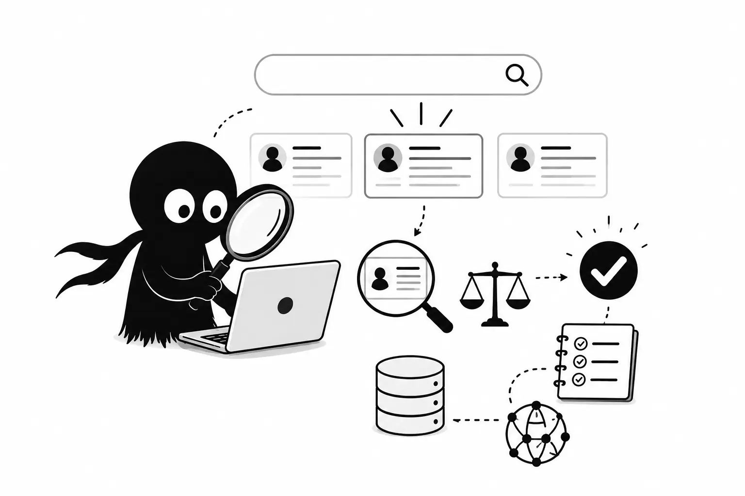 Kiro recherche une fiche Wikidata existante avec une loupe et analyse plusieurs profils avant de créer une nouvelle entrée
