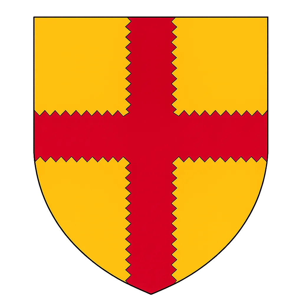 Blason de Lesquin avec croix engrêlée rouge sur fond or
