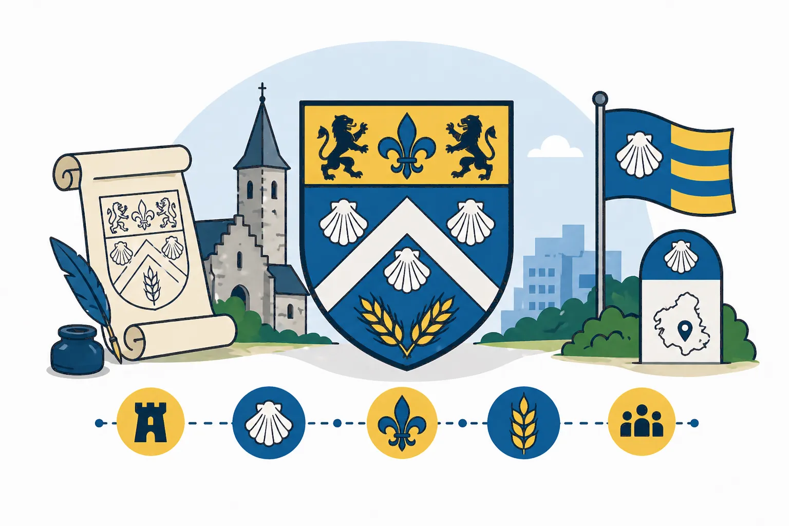 Blason stylisé de Lesquin avec symboles historiques en illustration vectorielle