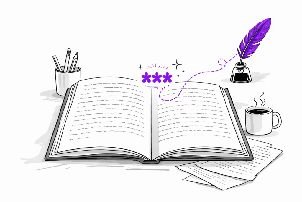 Illustration d’un dinkus en écriture avec séparation de texte et symbole typographique