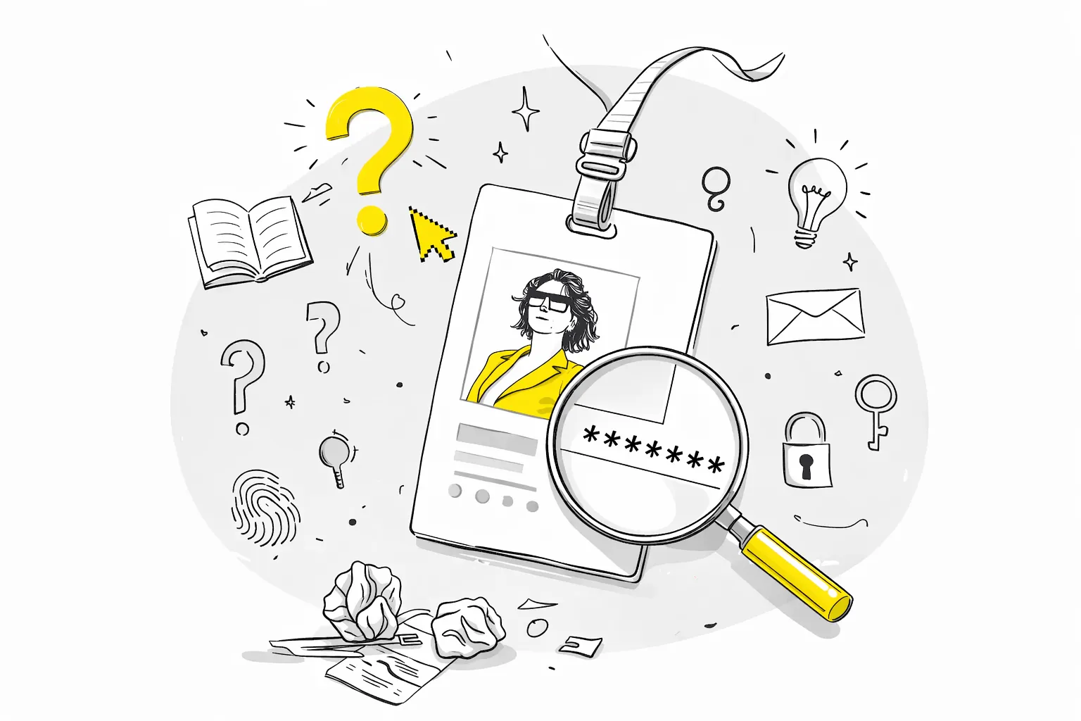 Illustration de récupération des identifiants d’auteur avec mot de passe, sécurité et accès compte en ligne