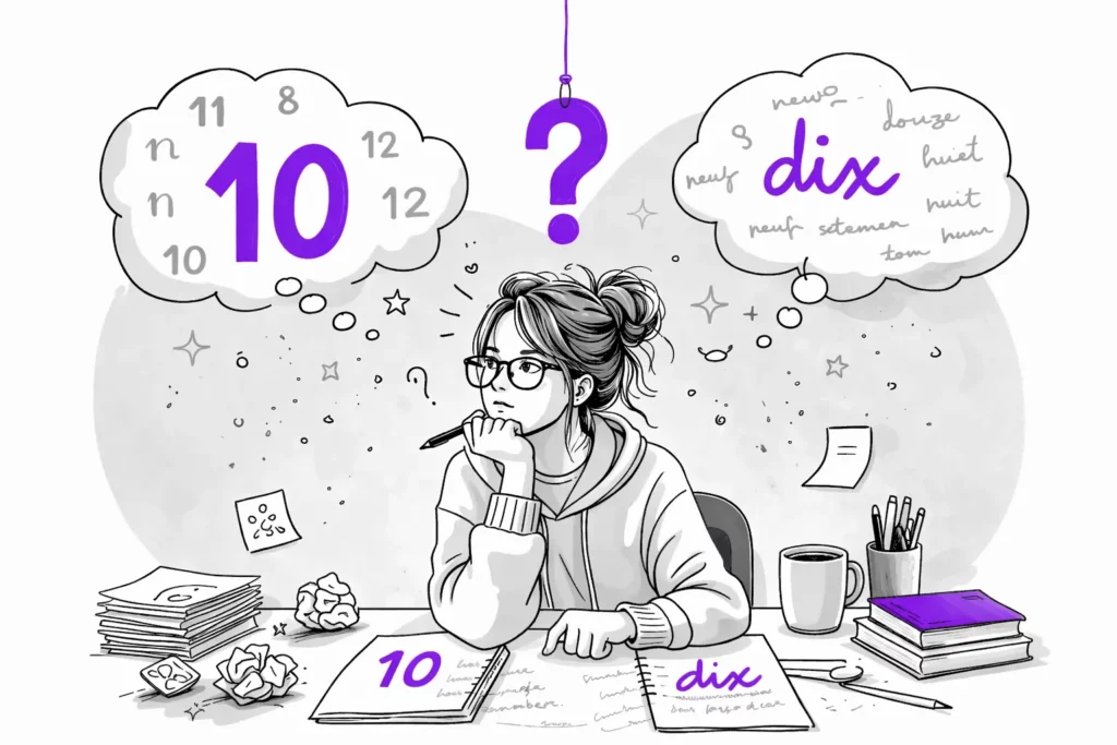 Illustration d’un auteur hésitant entre écrire les nombres en chiffres ou en lettres