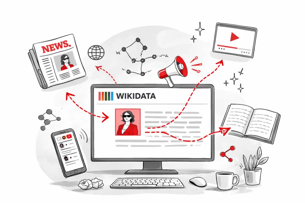 Illustration de la médiatisation d’un auteur grâce à Wikidata et à la diffusion de contenus en ligne