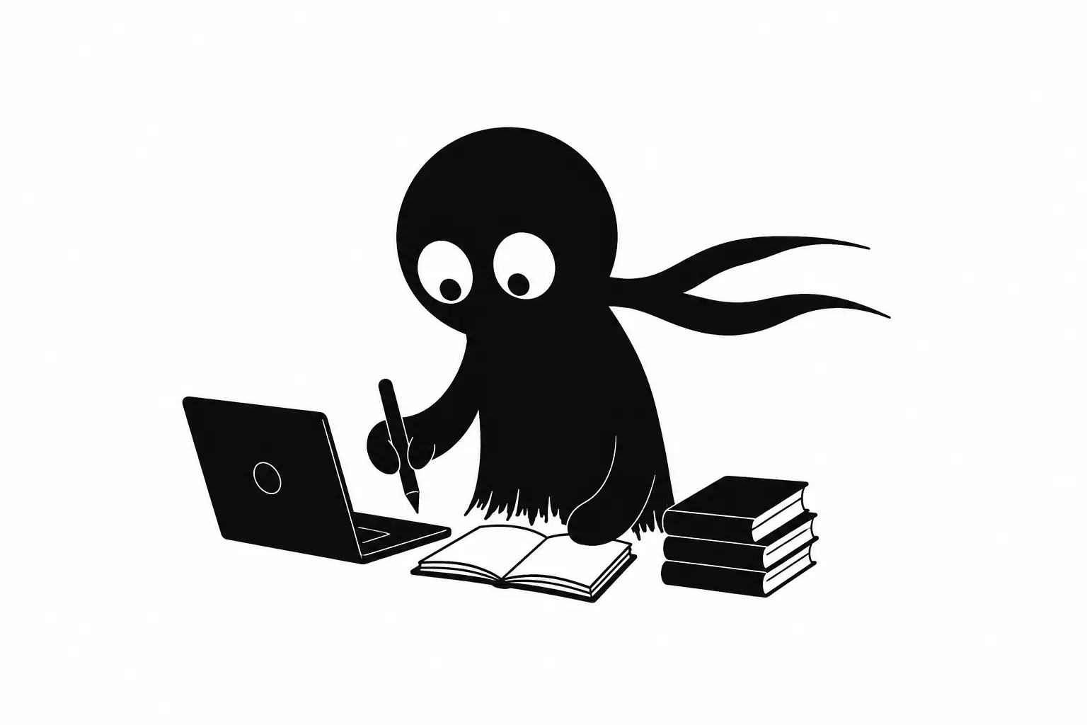 Kiro crée son compte Wikipédia et découvre l’univers de la contribution collaborative devant un ordinateur portable et des livres sur fond blanc
