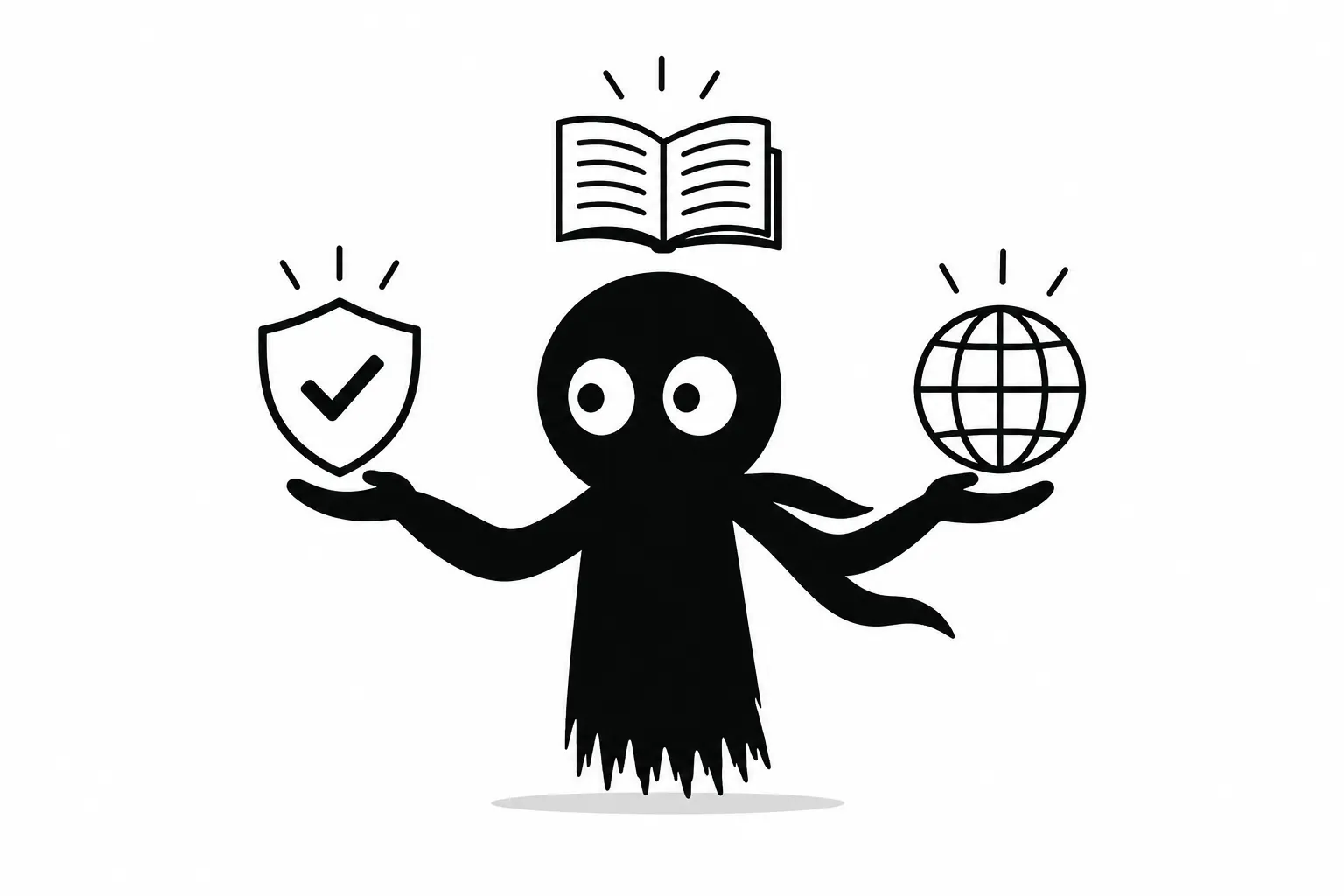 Kiro protège et diffuse le savoir littéraire avec un livre, un bouclier et un globe sur fond blanc