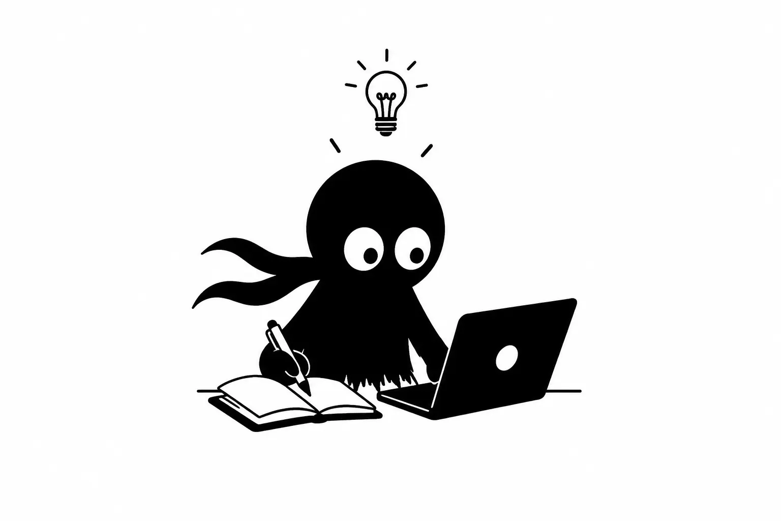 Kiro écrit avec concentration sur un ordinateur portable et un carnet, symbolisant une correction fluide et sans distraction