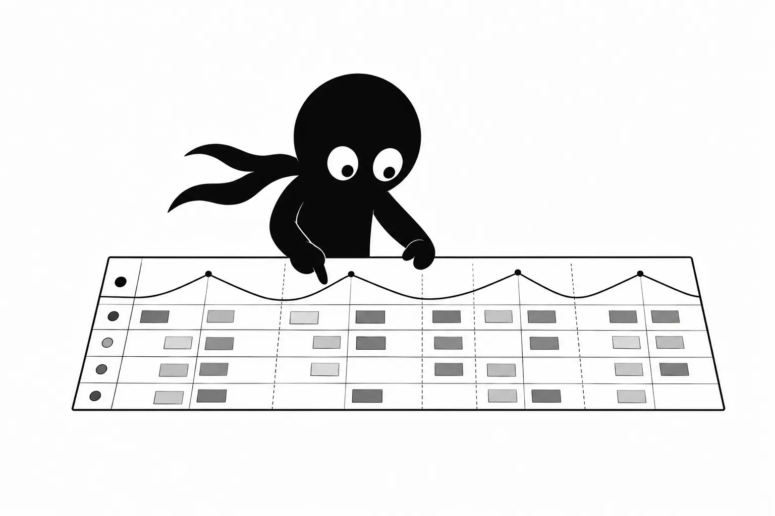 Kiro analyse le rythme narratif d’un roman à travers une grille visuelle composée de sommets et de vallées