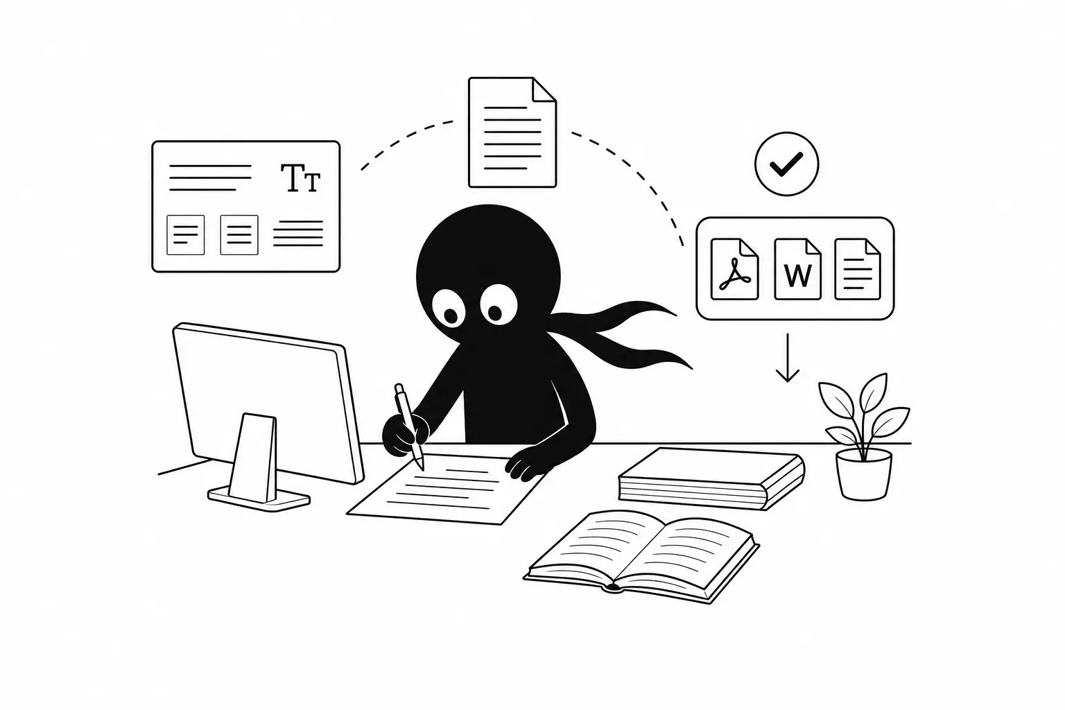 Kiro met en page un document sur ordinateur et prépare l’export en formats PDF et Word pour finaliser un manuscrit.