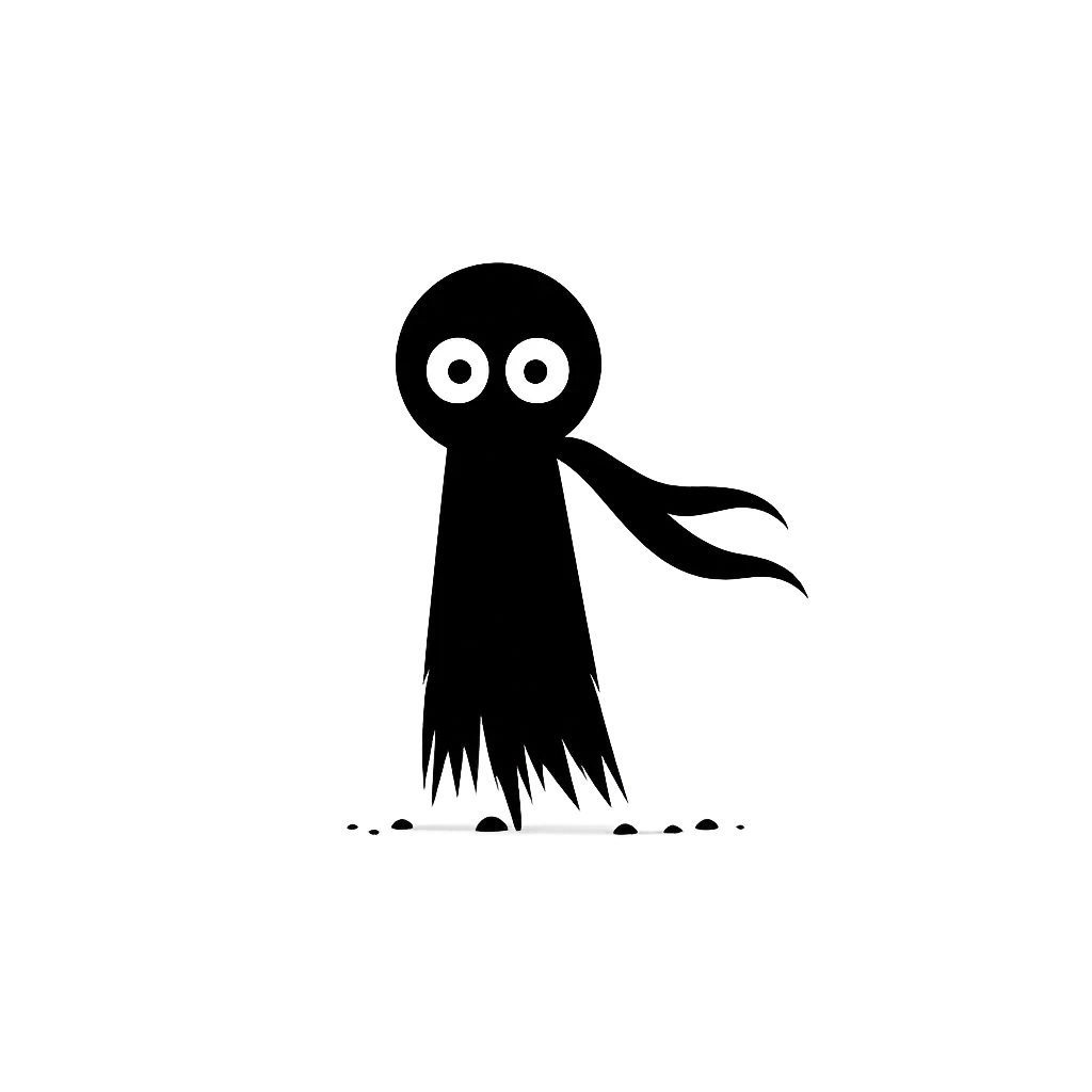 Kiro en silhouette noire avec écharpe flottante sur fond transparent