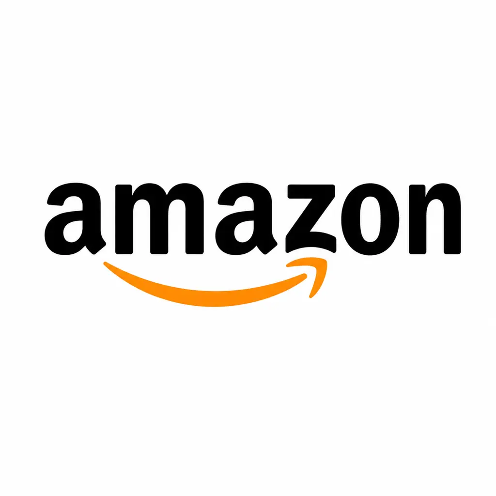 Logo Amazon officiel avec typographie noire et flèche orange en forme de sourire sur fond blanc.