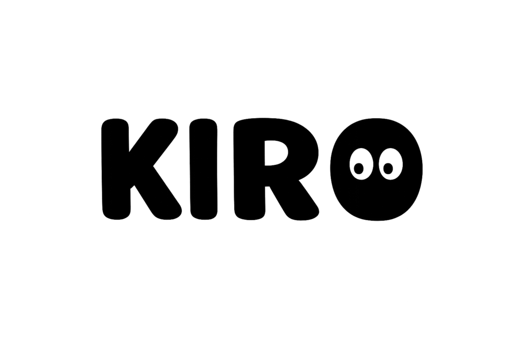 Logo KIRO noir avec yeux stylisés sur fond transparent
